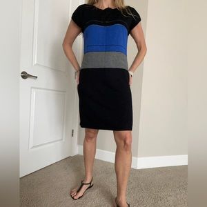 Legend Cap Sleeve Knit Dress sz Medium Women’s Blue Black Grey Colorblock Office